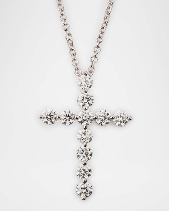18K White Gold Diamond Cross Necklace, 20"L, 2.20tcw